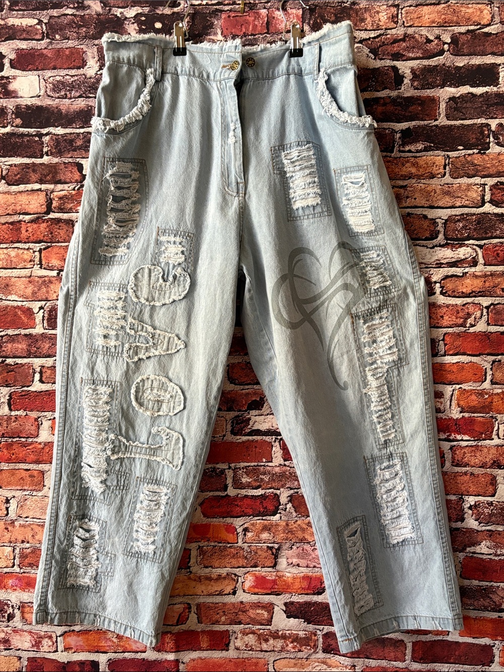 Parsley & Sage Light Blue Distressed Wide Leg Jeans Love & Heart Size XL